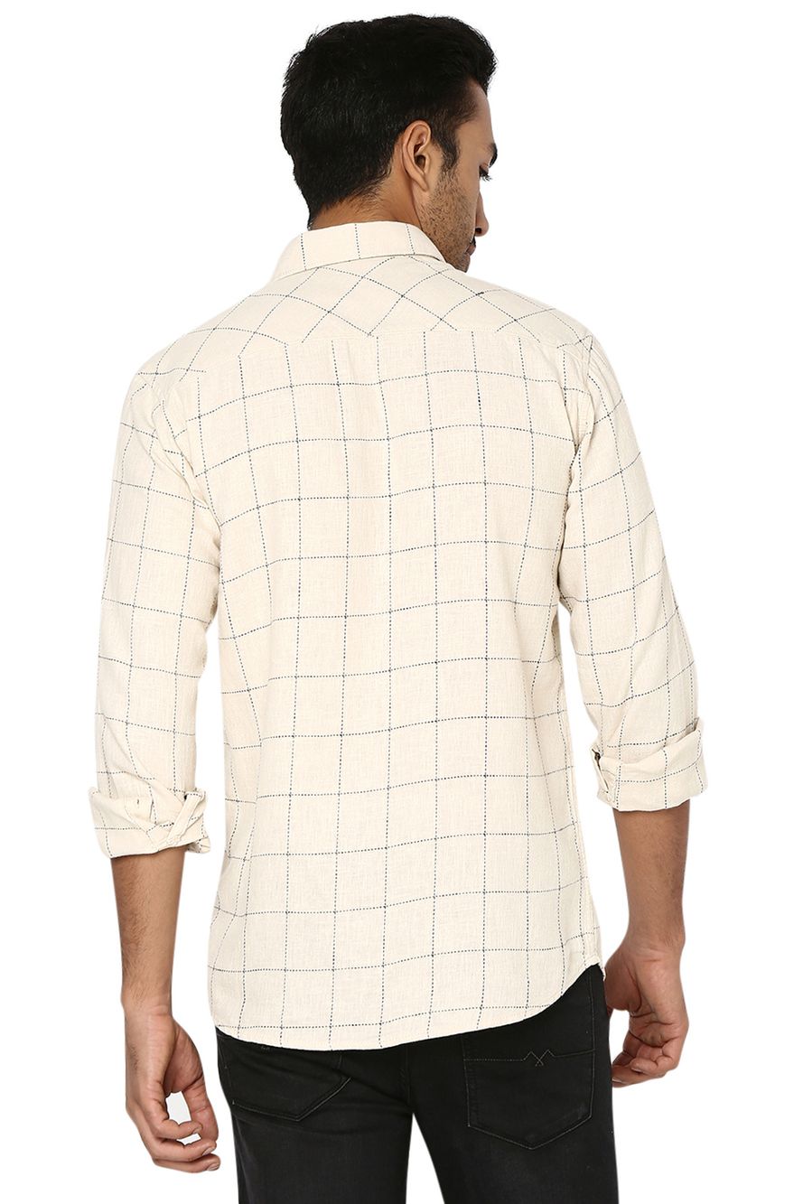 Off White & Navy Windowpane Check Slim Fit Casual Shirt