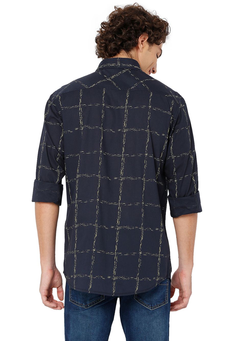 Navy & Yellow Graphic Check Shirt