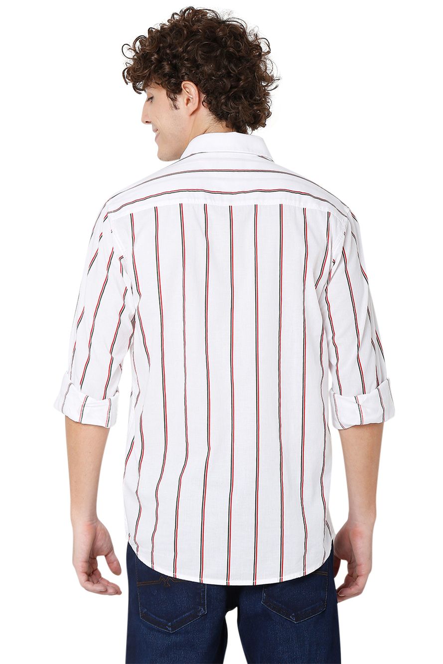 White & Red Lightweight Stripe Slim Fit Casual Shirt