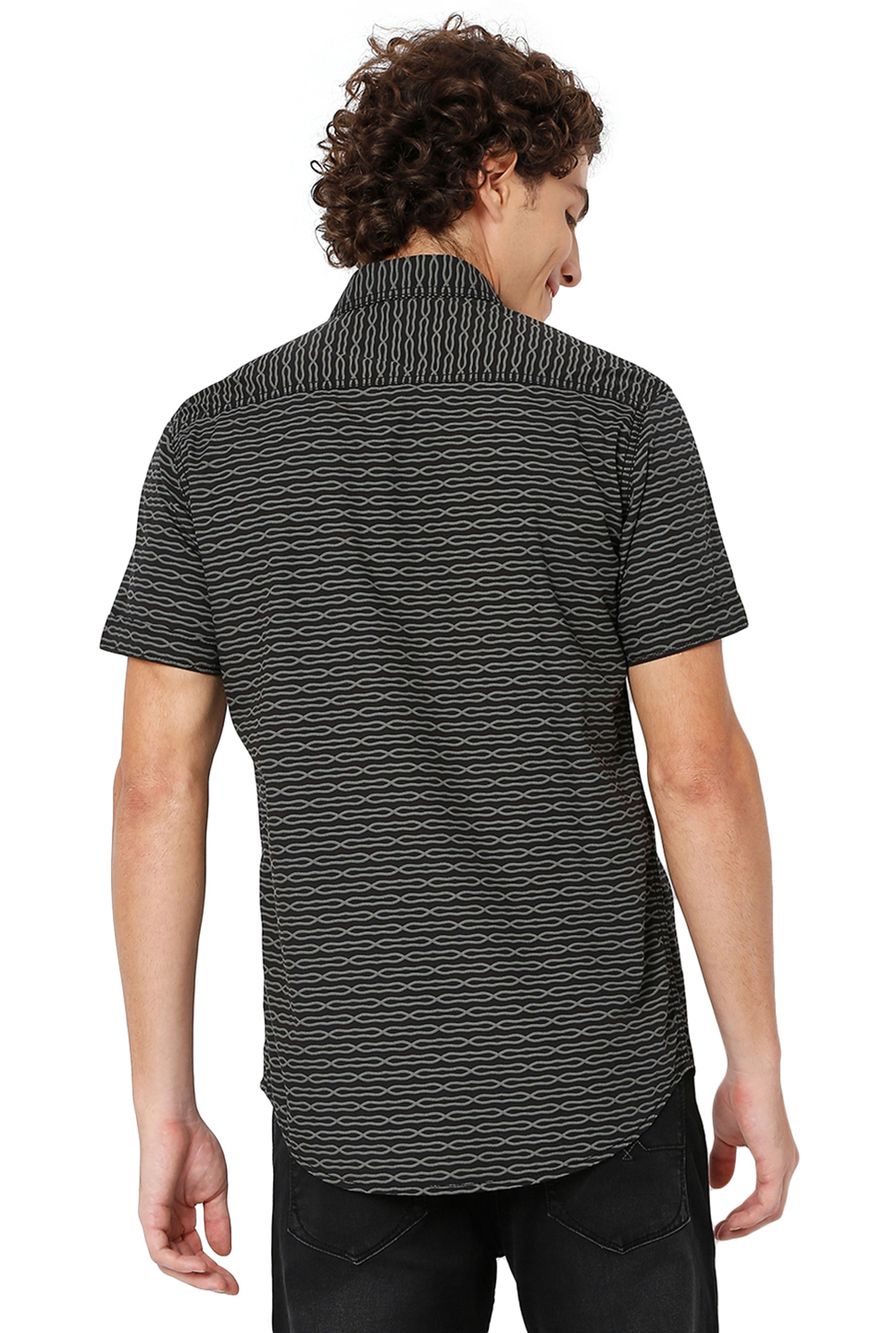 Black & Grey Tonal Print Slim Fit Casual Shirt