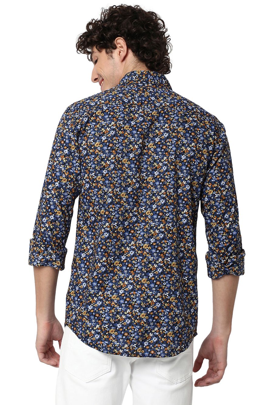 Navy & Multi Floral Print Shirt