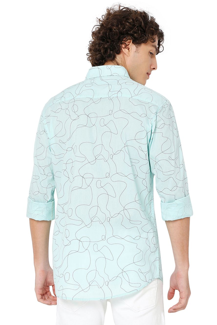 Turquoise & Black Abstract Print Shirt