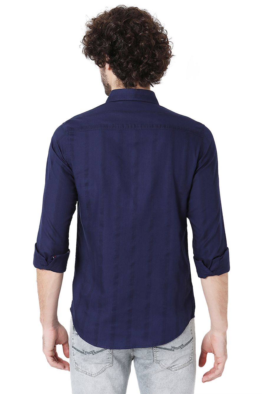 Navy Dobby Slim Fit Casual Shirt