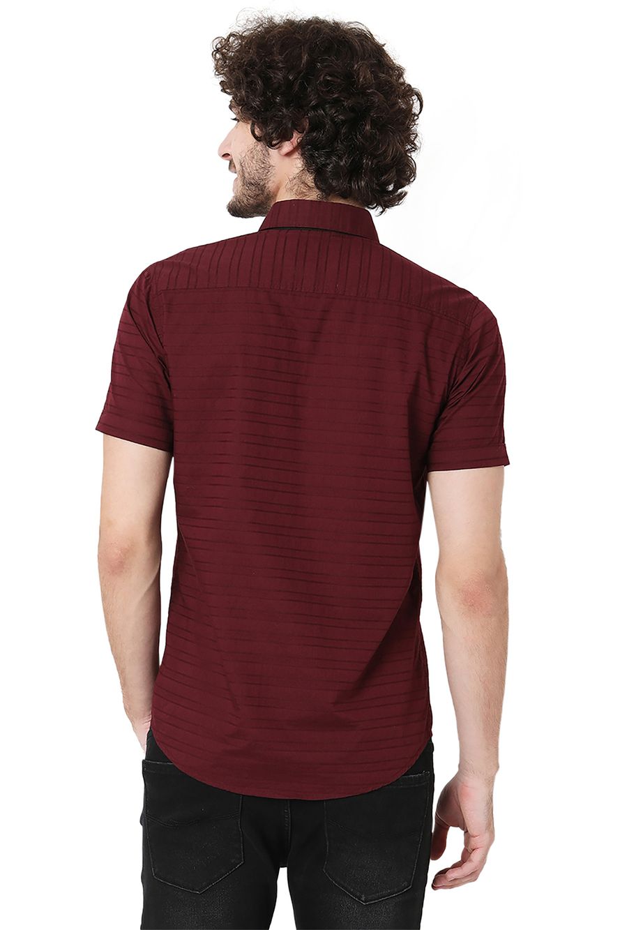 Maroon Dobby Slim Fit Casual Shirt