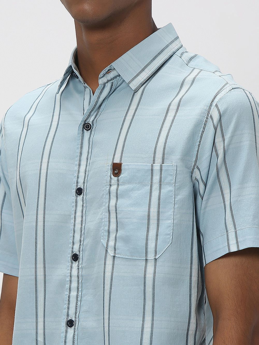 Light Blue & White Large Check Slim Fit Casual Shirt