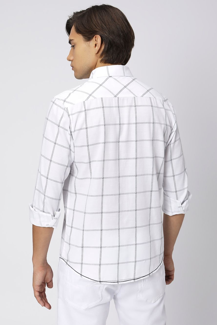 Navy & White Printed Check Shirt