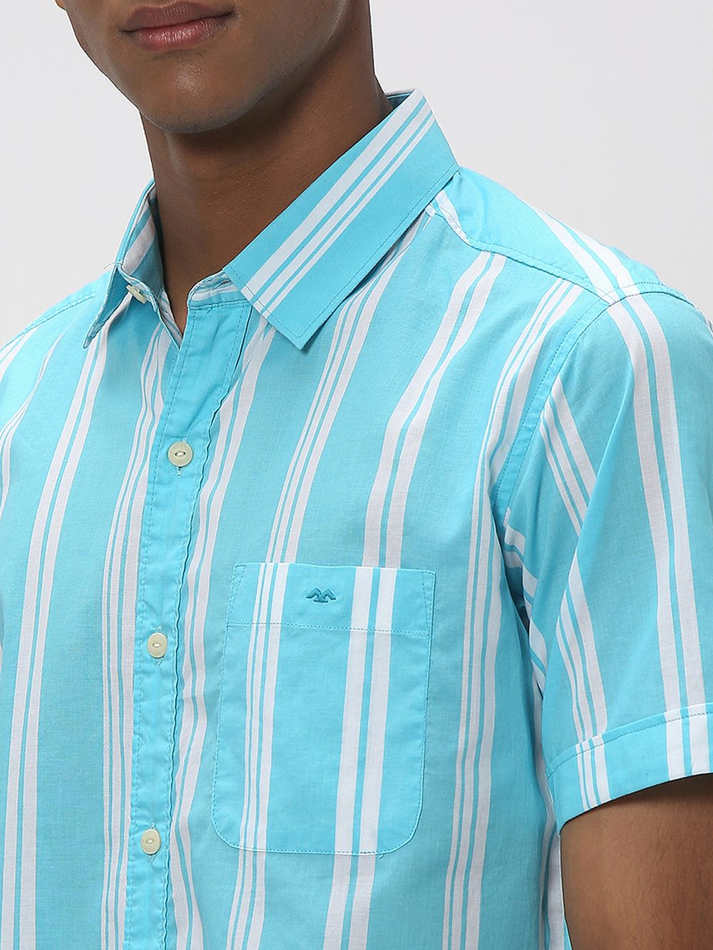 Turquoise & White Stripe Slim Fit Casual Shirt