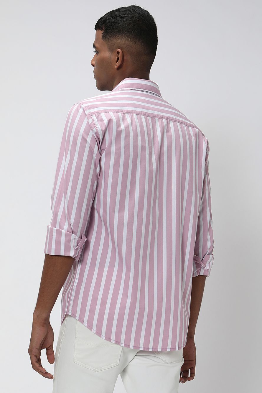 Pink & White Bengal Stripe Slim Fit Casual Shirt