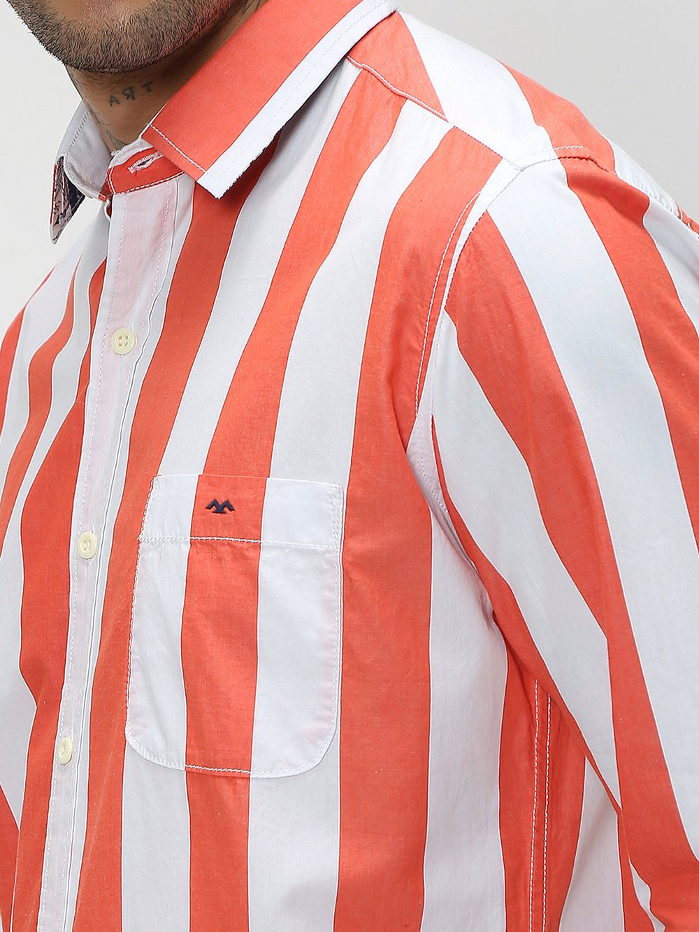 Orange & White Awning Stripe Slim Fit Casual Shirt