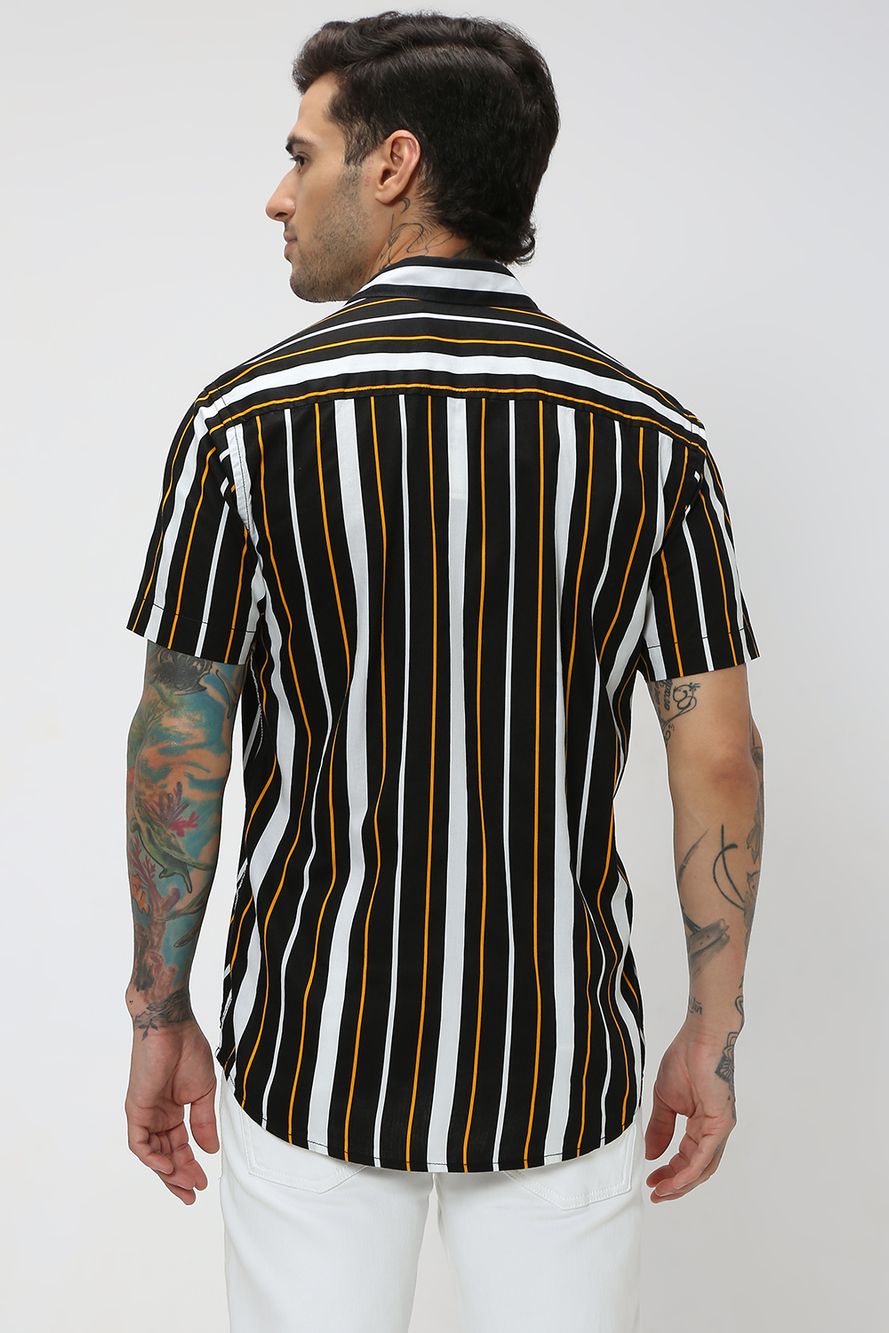 Black & Yellow Resort Stripe Slim Fit Casual Shirt