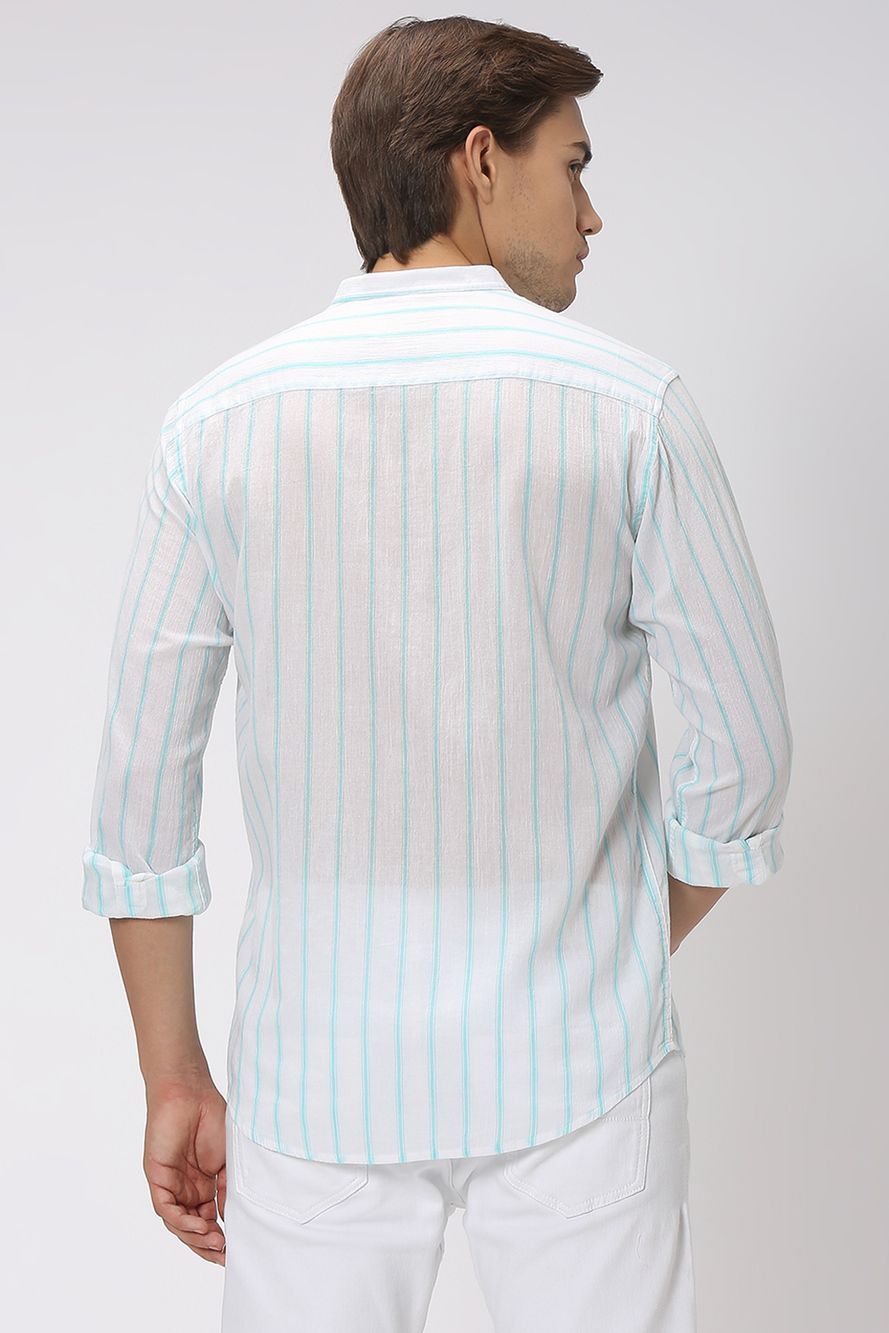 Turquoise & White Textured Stripe Shirt