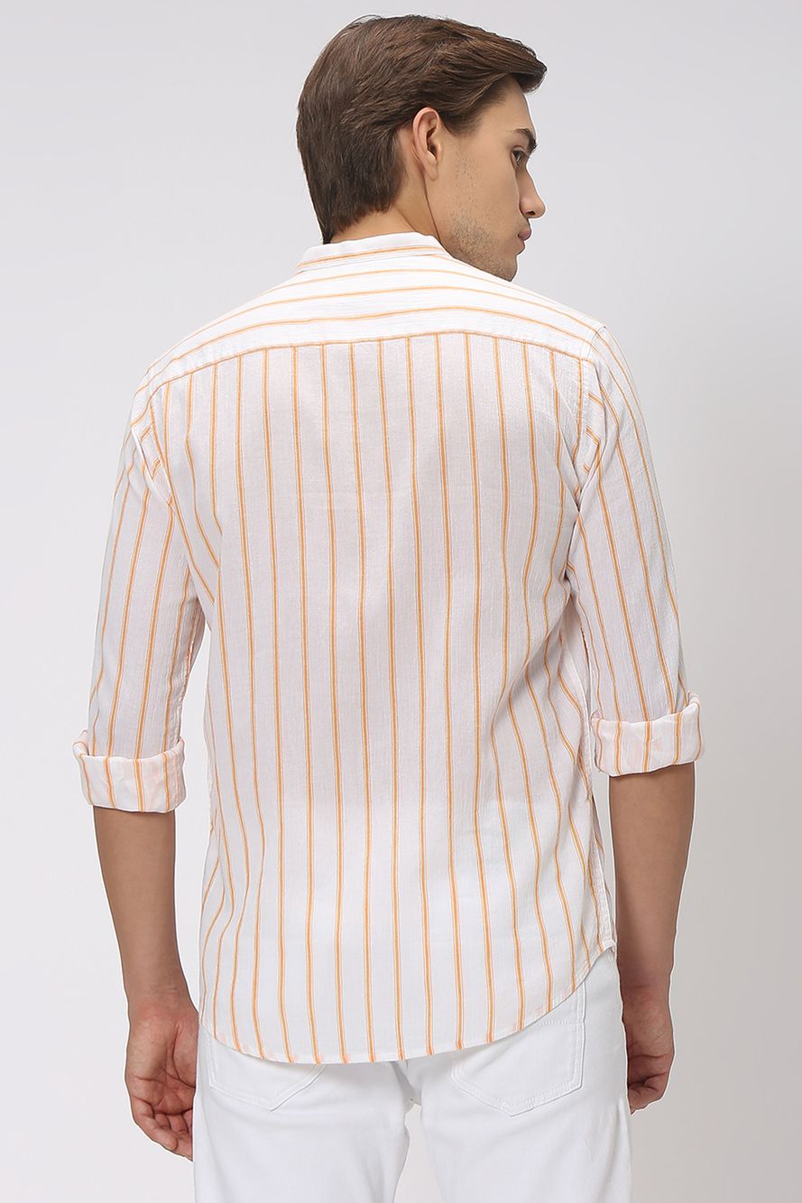 Orange & White Textured Stripe Shirt