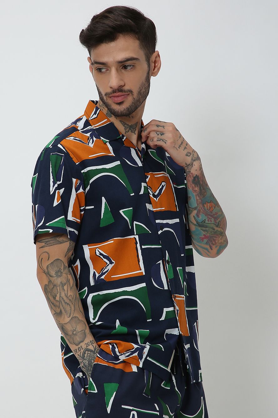 Navy & Rust Abstract Print Shirt