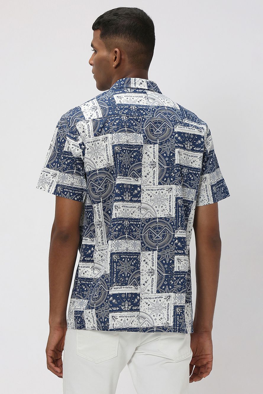 Navy & White Bandana Print Slim Fit Casual Shirt