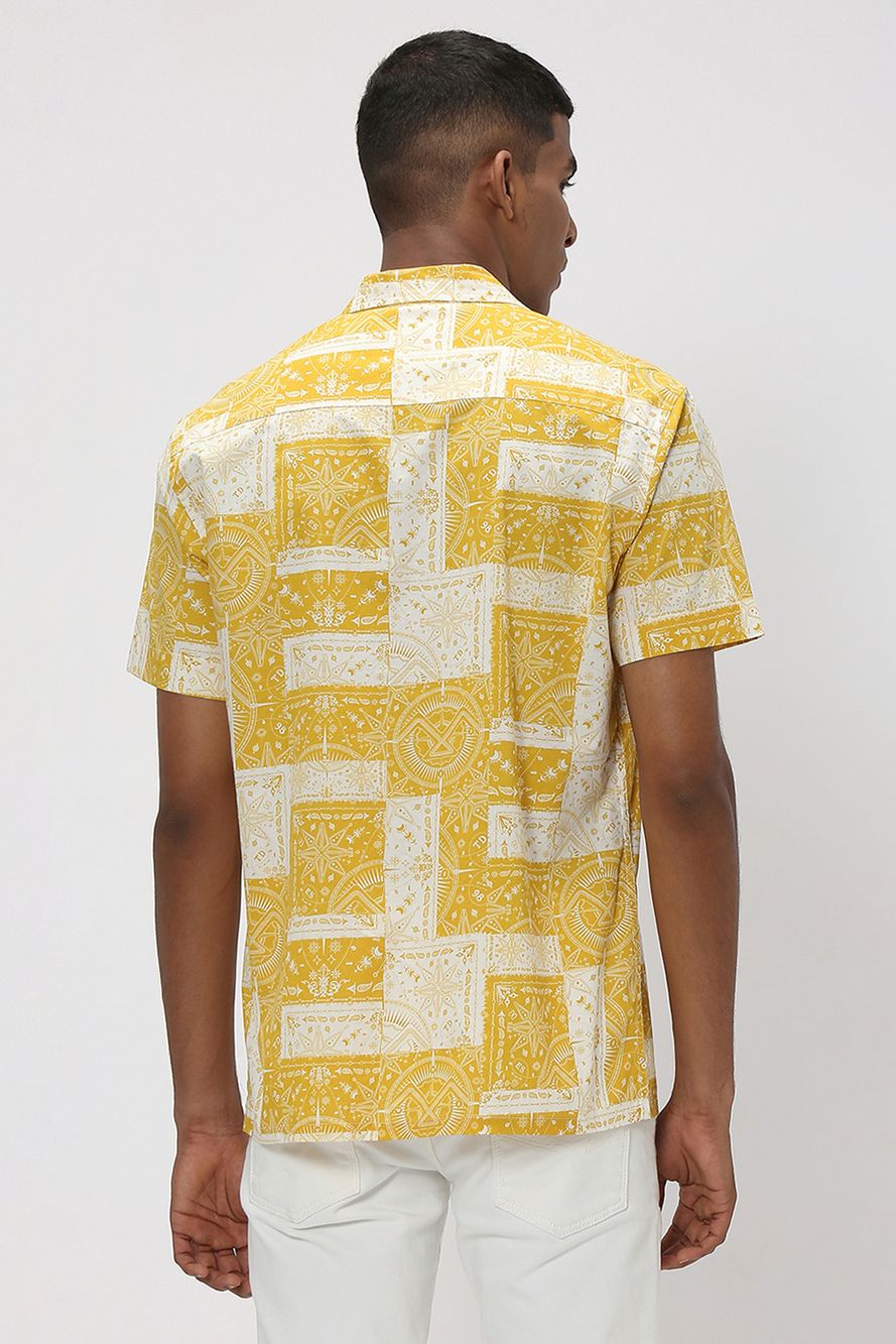 Yellow & White Bandana Print Slim Fit Casual Shirt