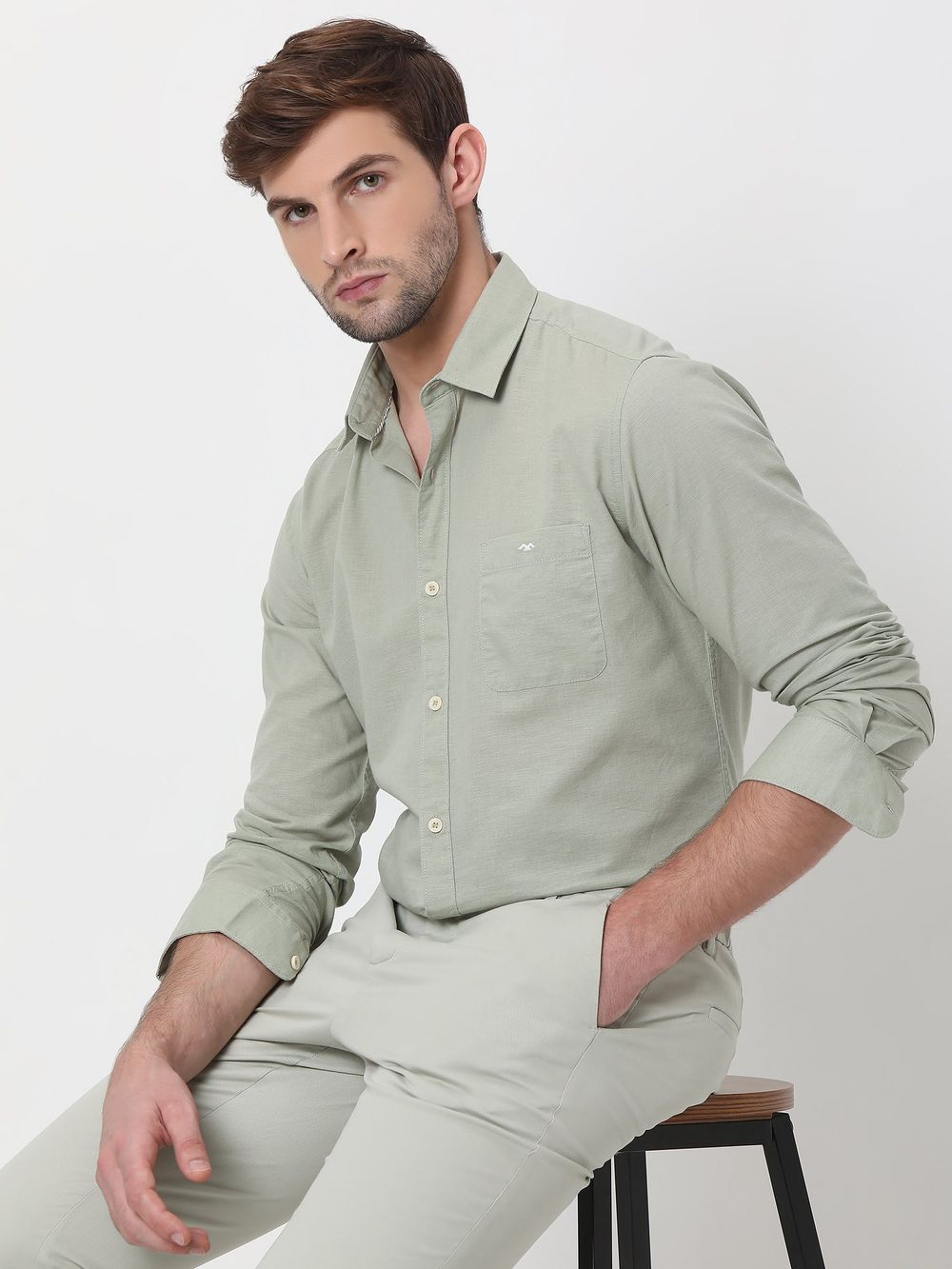 Light Olive Slim Fit Casual Shirt