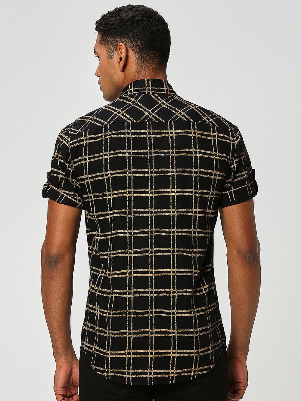 Black Printed Check Shirt