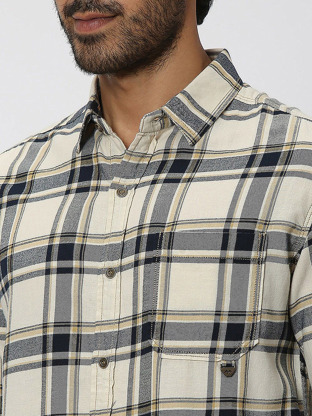 Beige Large Check Shirt
