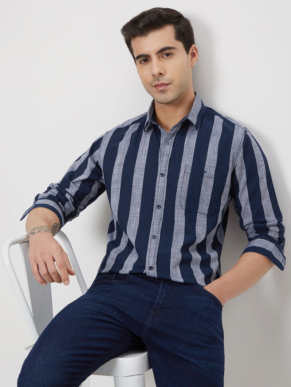 Navy & White Awning Stripe Shirt