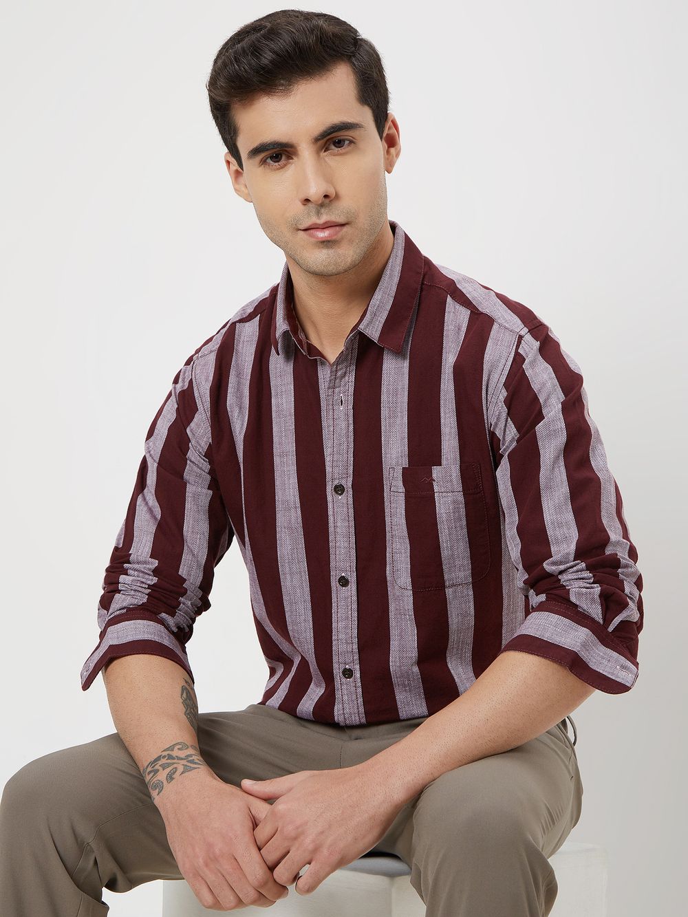 Maroon & Grey Awning Stripe Shirt