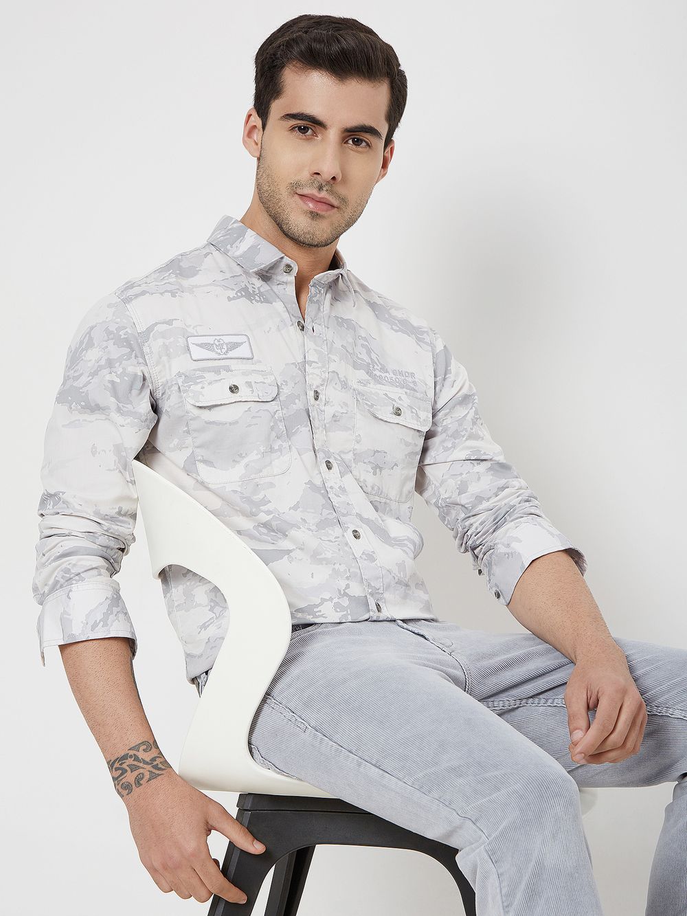 Light Grey & White Camo Print Shirt