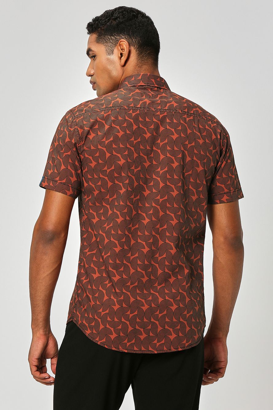 Orange & Navy Abstract Print Slub Shirt