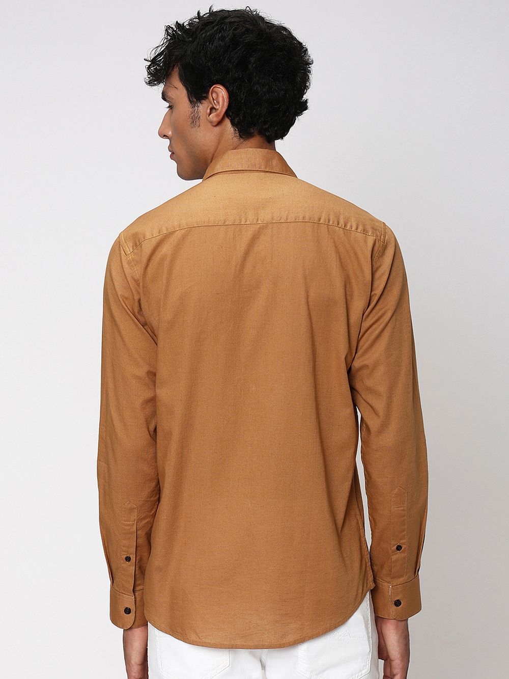 Khaki Cotton Linen Plain Shirt 