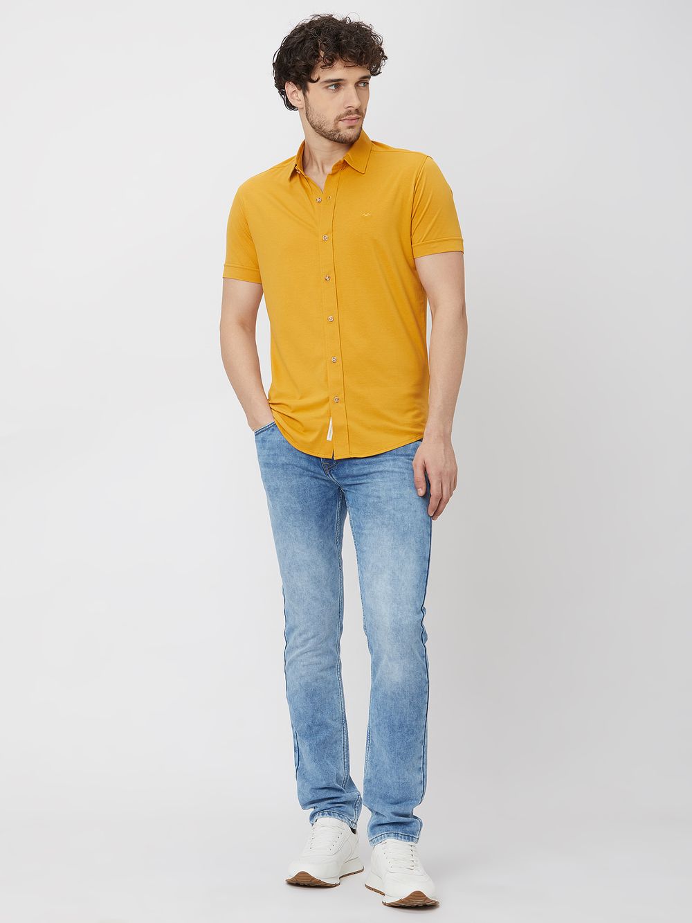 Mustard Stretch Plain Shirt