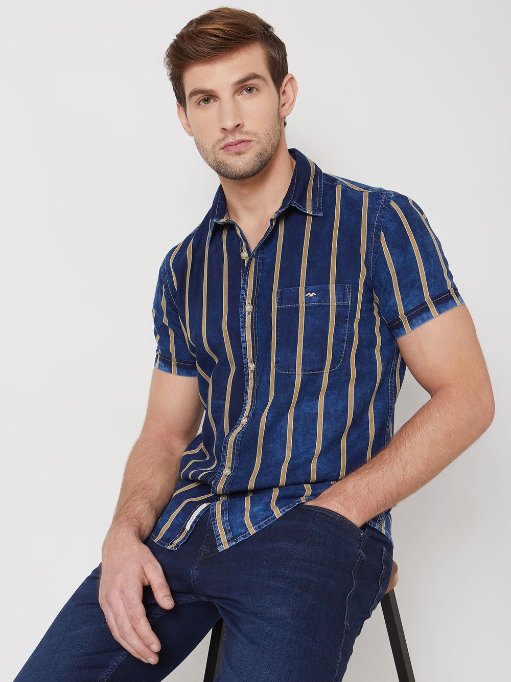 Indigo Blue Denim Stripe Slim Fit Casual Shirt