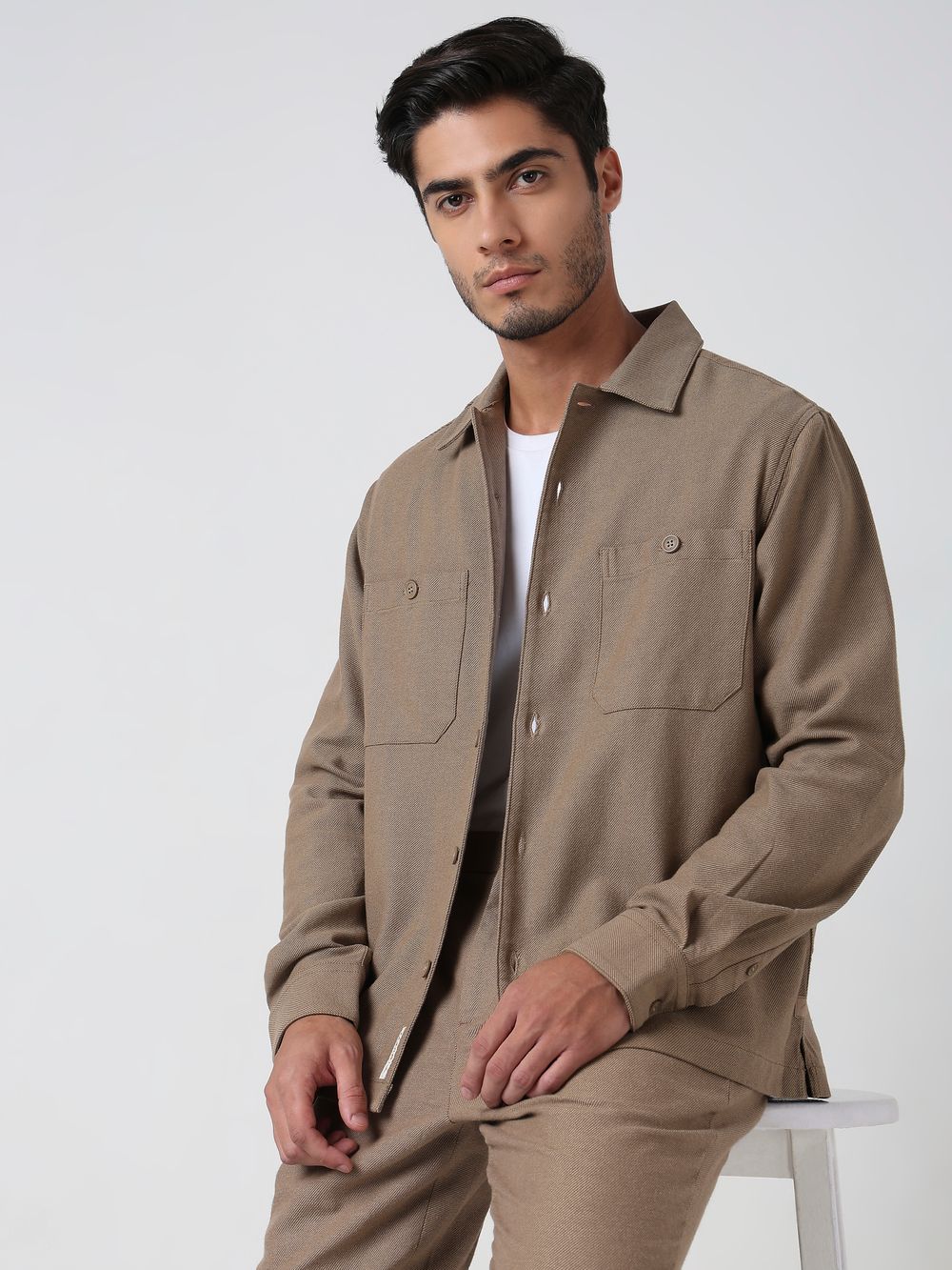 Khaki Twill Oversized Fit Casual Shirt