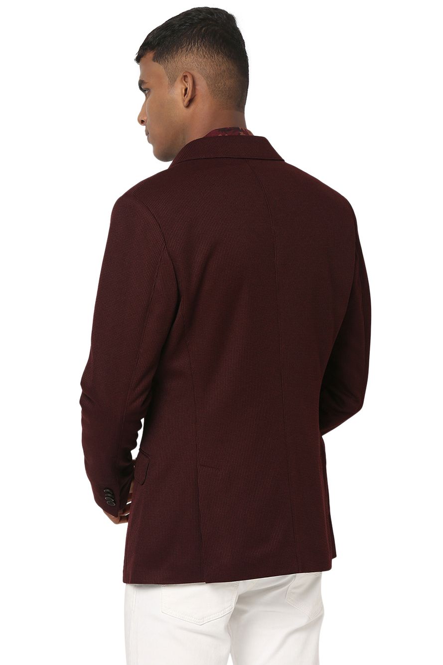 Maroon Solid Slim Fit Blazer