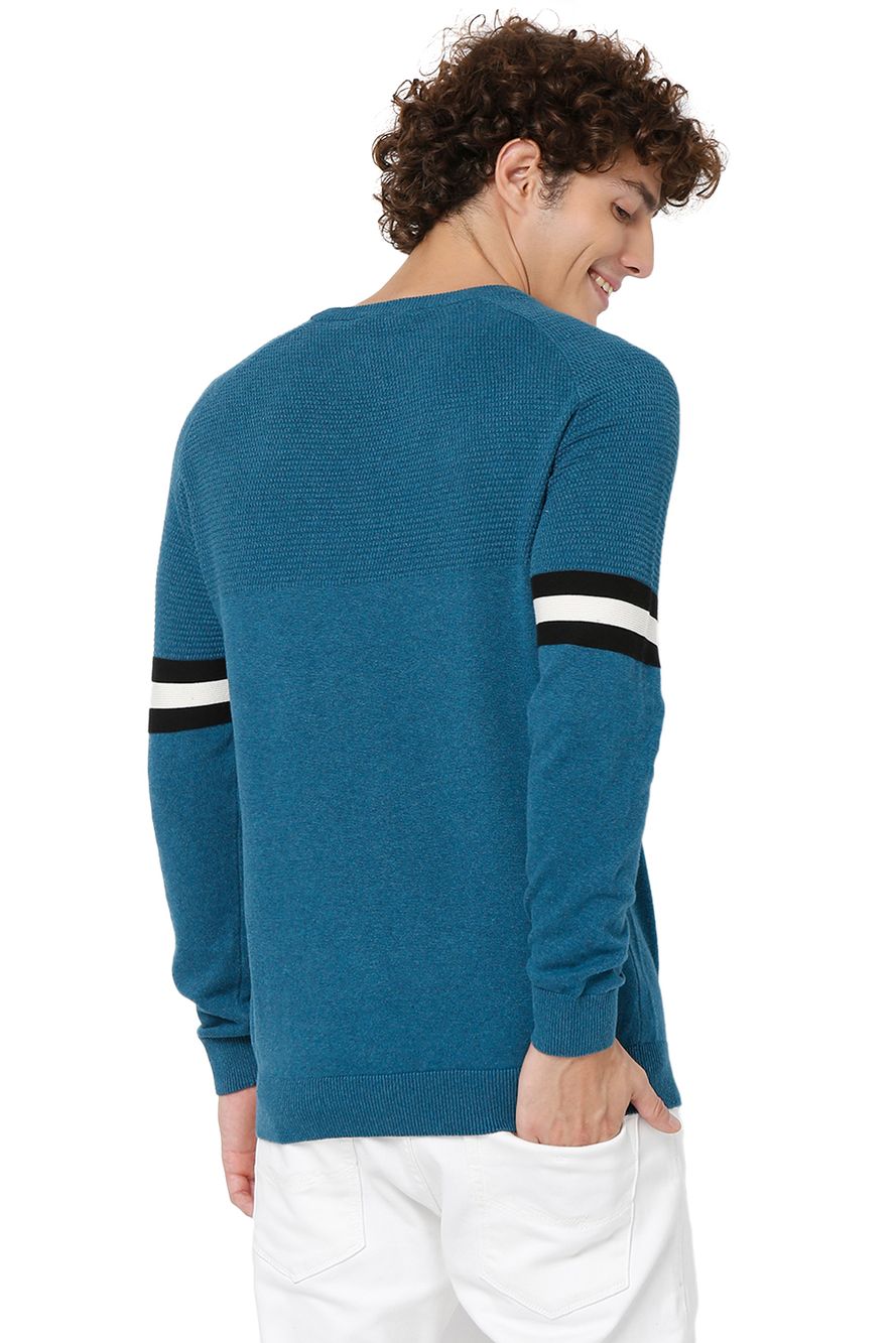 Stripe Sleeve Cotton Sweater