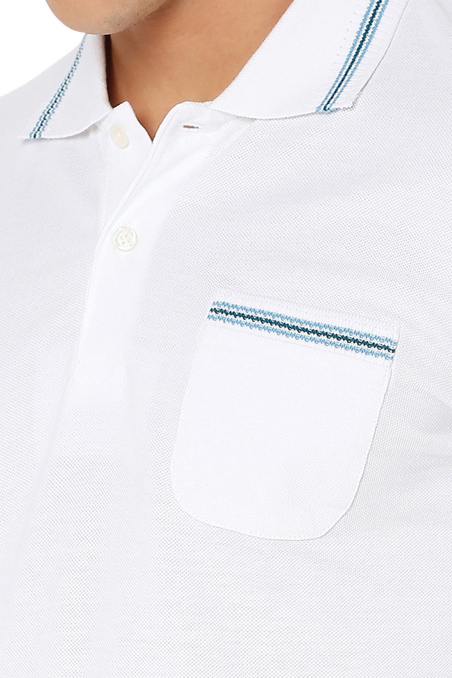 White Contrast Collar Polo