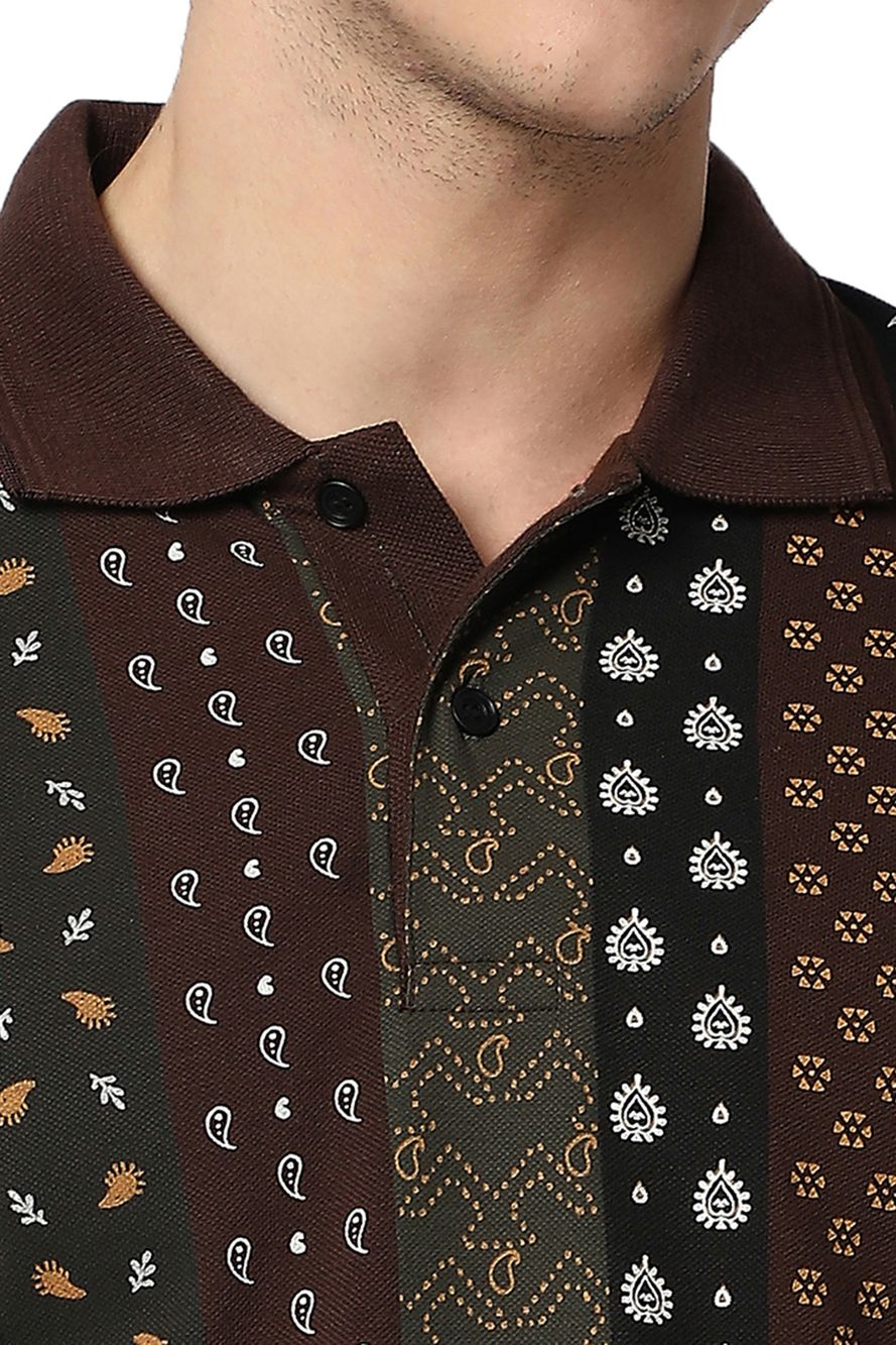 Brown Paisley Print Pique Polo