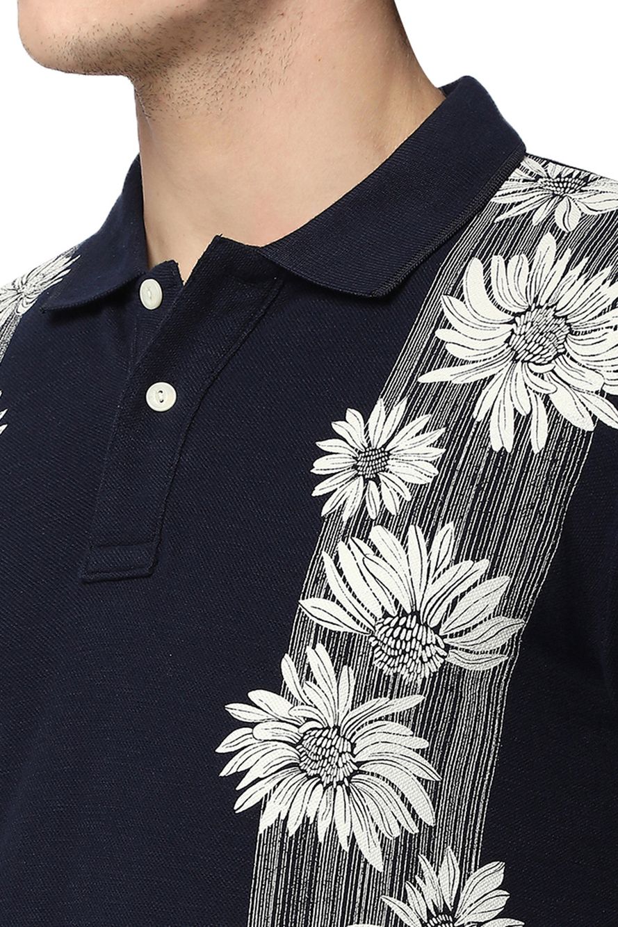 Navy Floral Print Polo