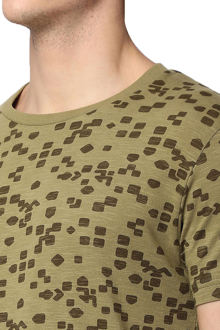 Light Olive Geometric Print T-Shirt