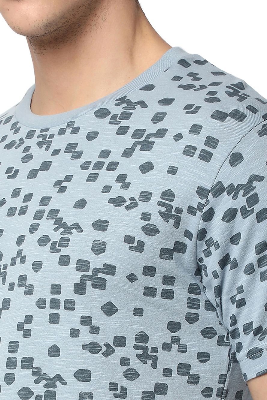 Grey Geometric Print T-Shirt