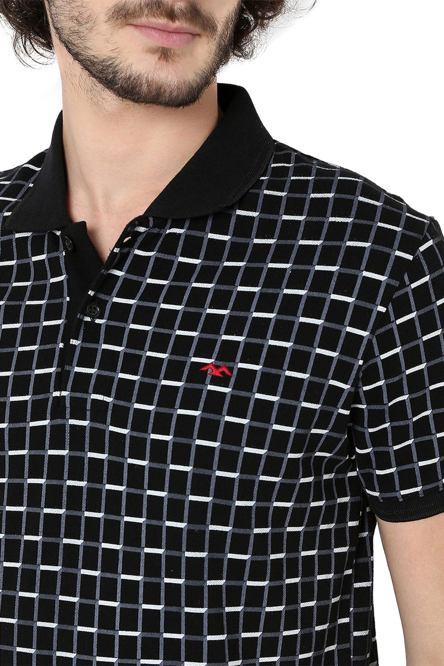 Black Geometric Print Polo