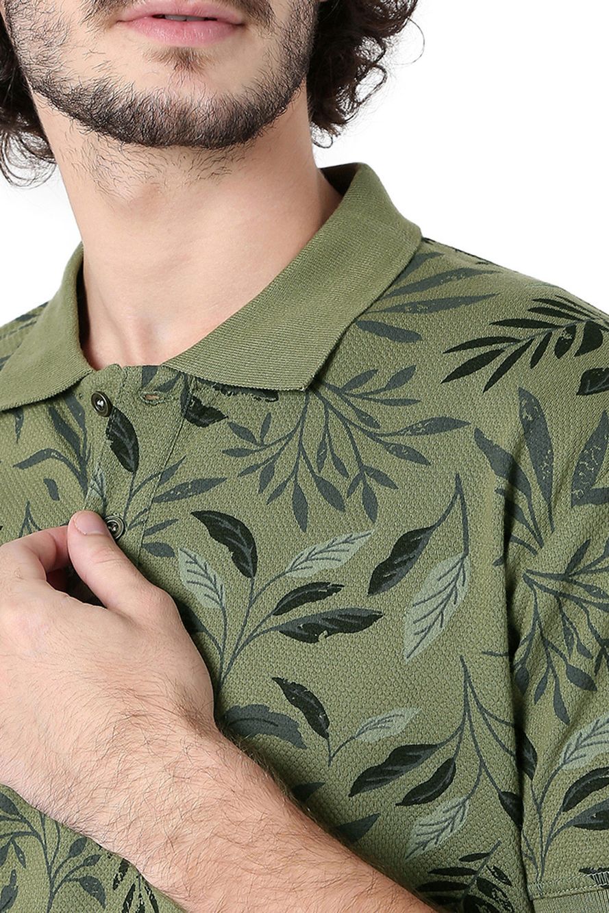 Olive Leaf Print Polo