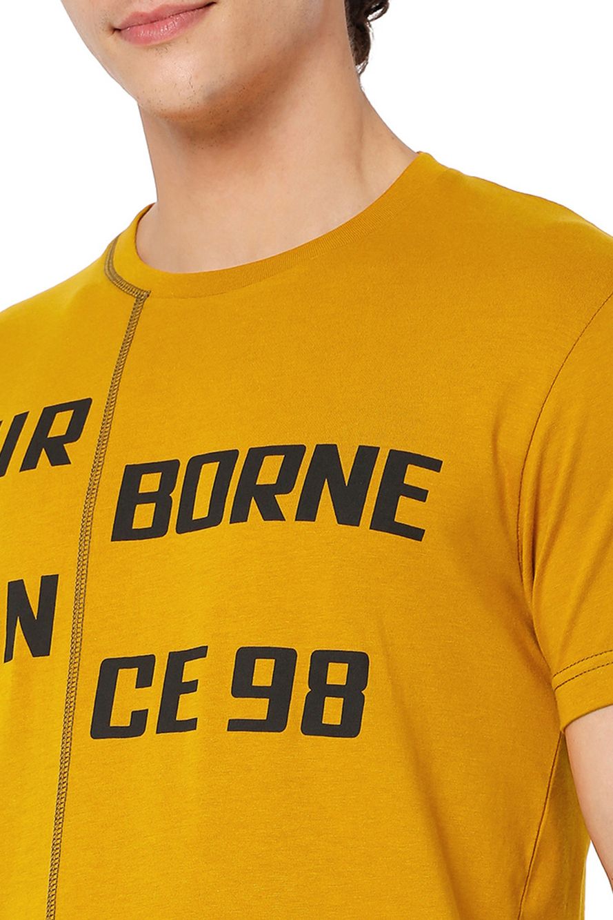 Mustard Text Knitted Jersey Graphic T-Shirt