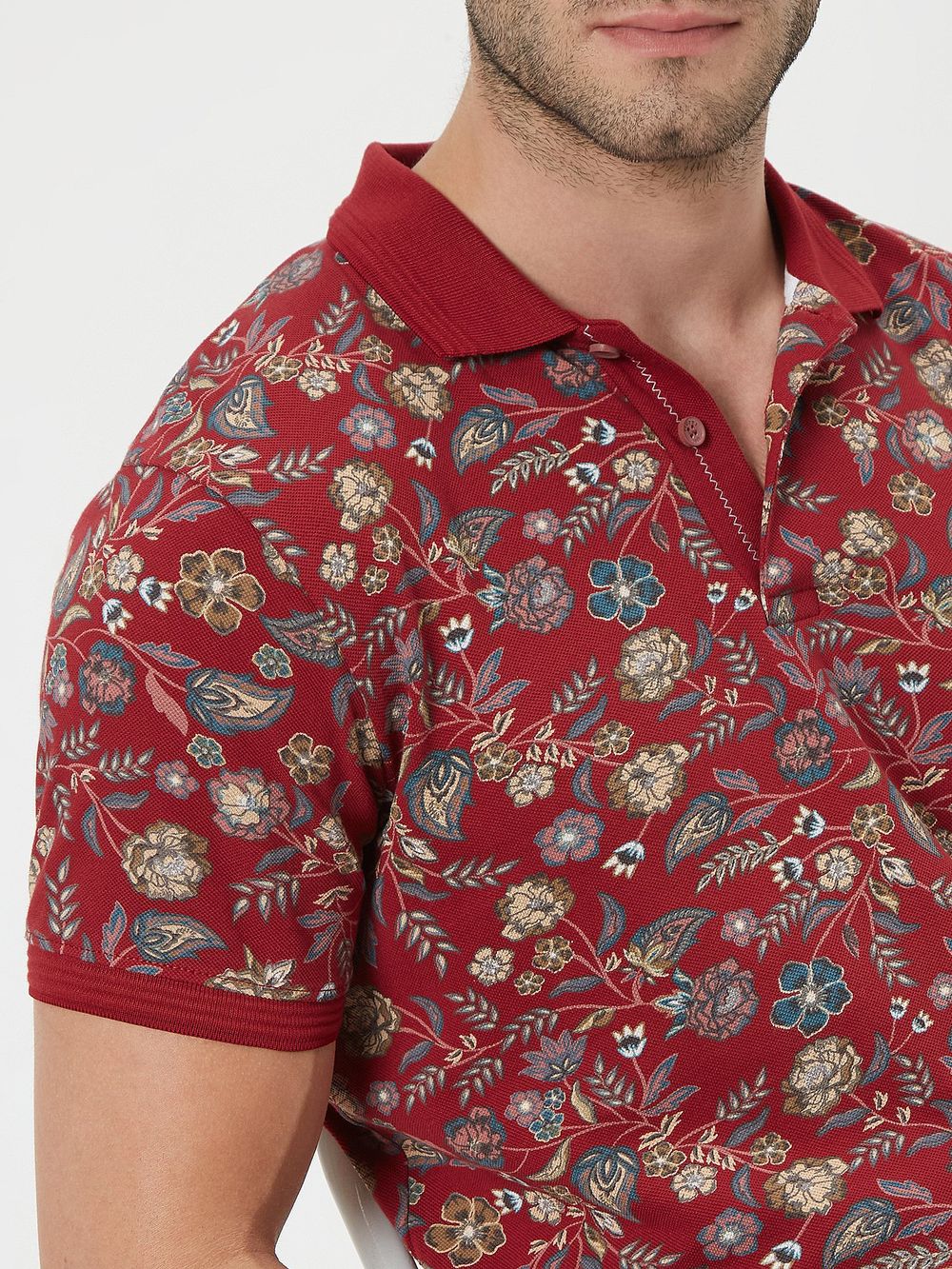 Maroon & Multi Floral Print Polo T-Shirt