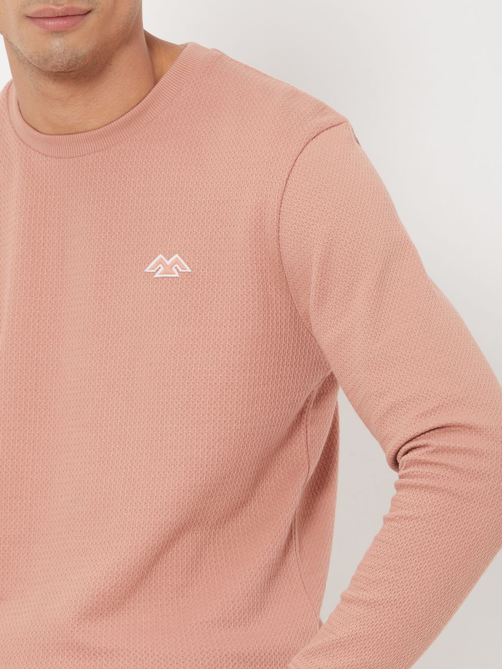 Pink Embroidered Jacquard Textured Jersey Sweatshirt