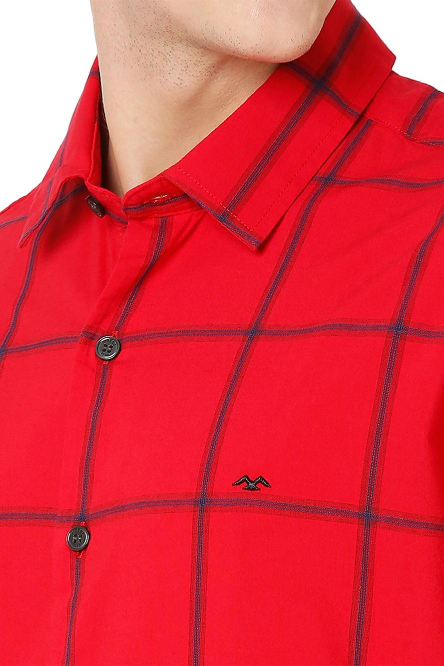 Red & Navy Bamboo Check Slim Fit Casual Shirt