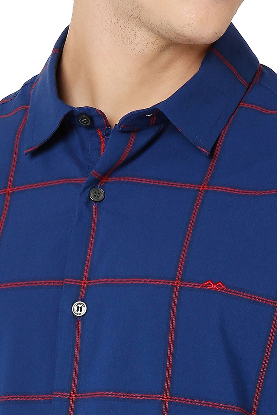 Navy & Red Bamboo Check Slim Fit Casual Shirt