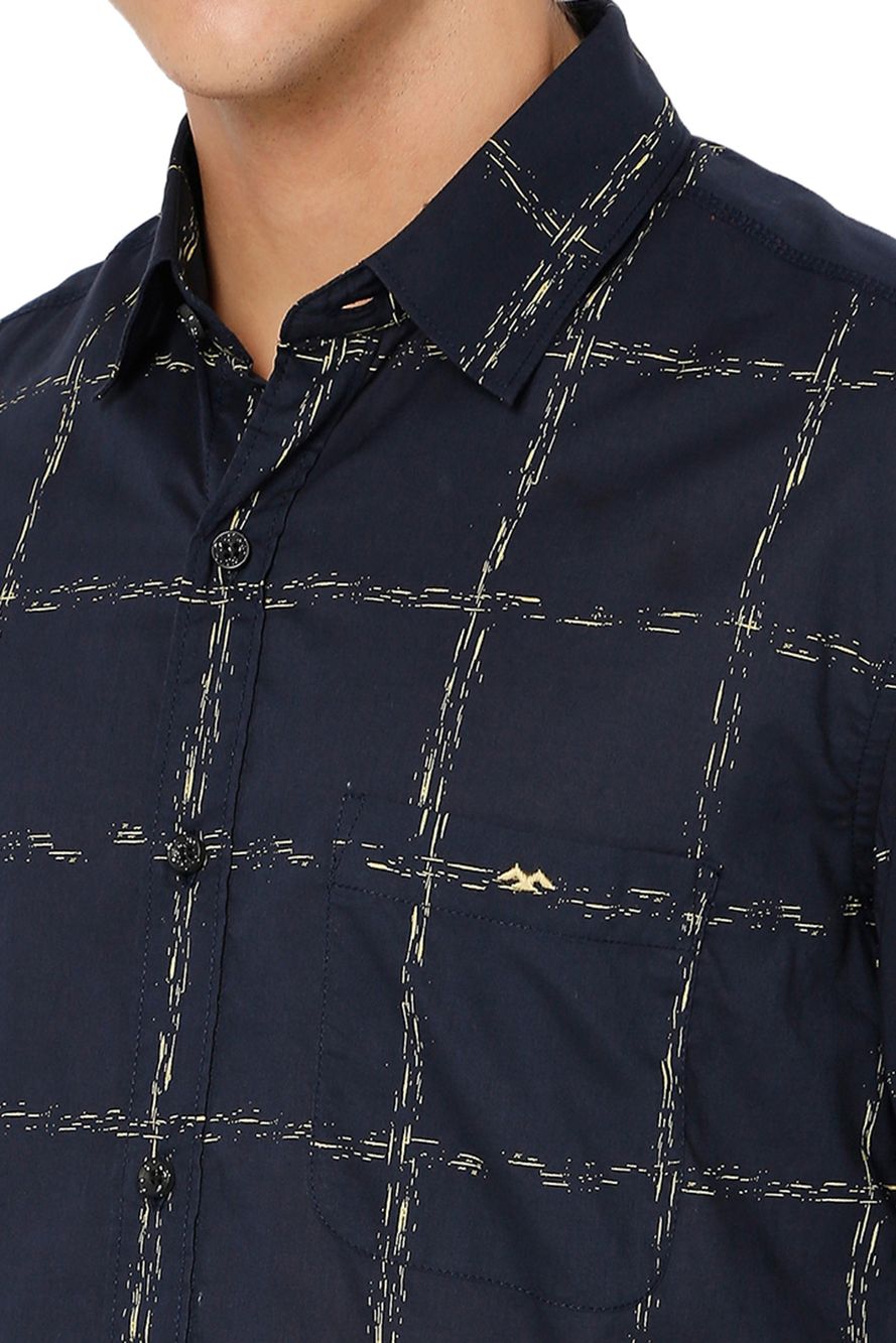 Navy & Yellow Graphic Check Shirt