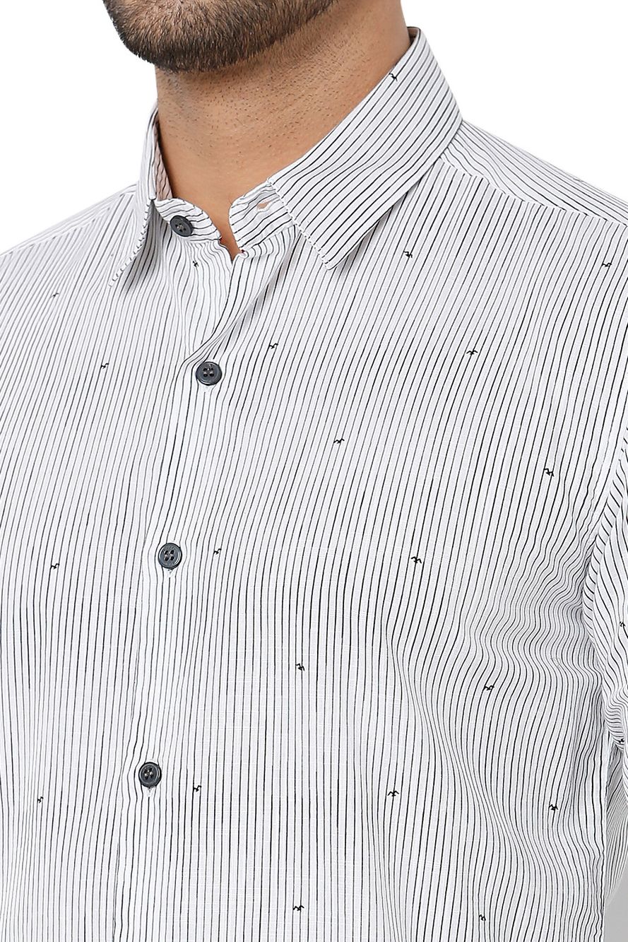 White & Black Logo Stripe Slim Fit Casual Shirt