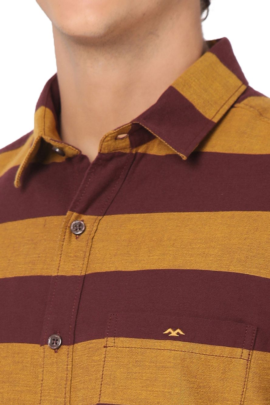 Maroon & Mustard Stripe Slim Fit Casual Shirt