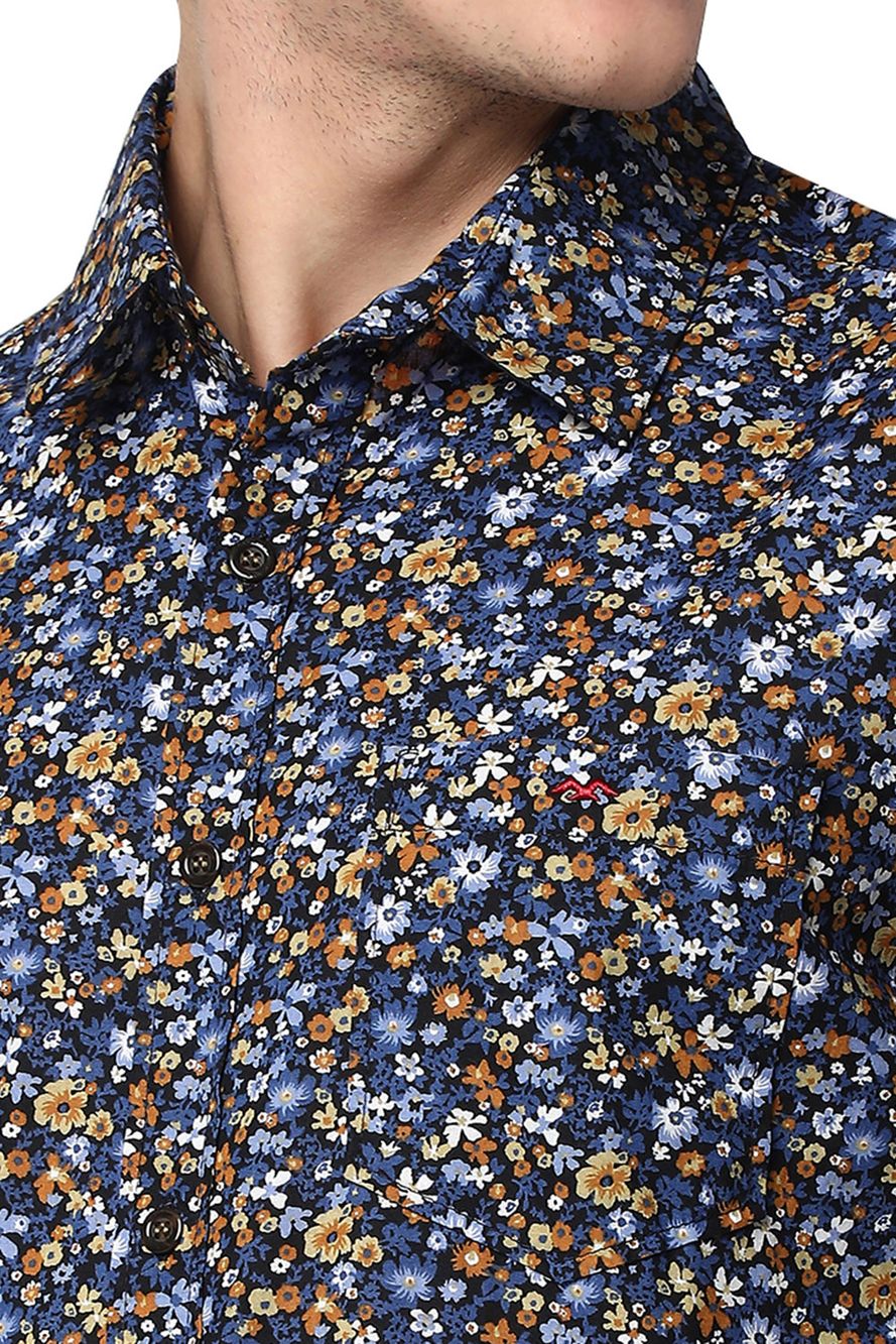 Navy & Multi Floral Print Shirt