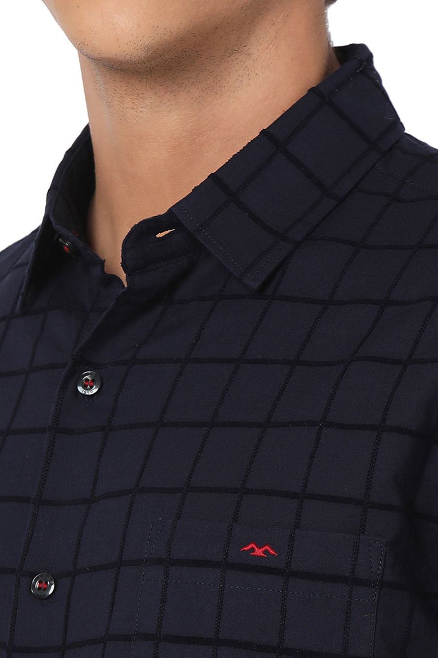 Navy Dobby Slim Fit Casual Shirt