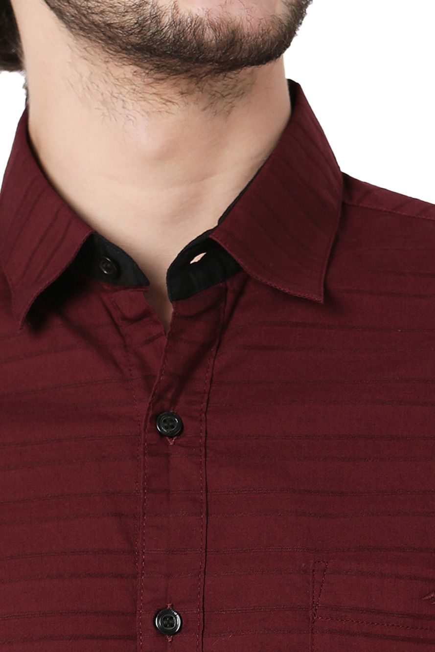 Maroon Dobby Slim Fit Casual Shirt